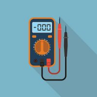 Digital multimeter. Electrical measuring instrument: voltage, amperage, ohmmeter, power. Icon multimeter with long shadow. Can be used design element, logo, background. Flat style, vector illustration